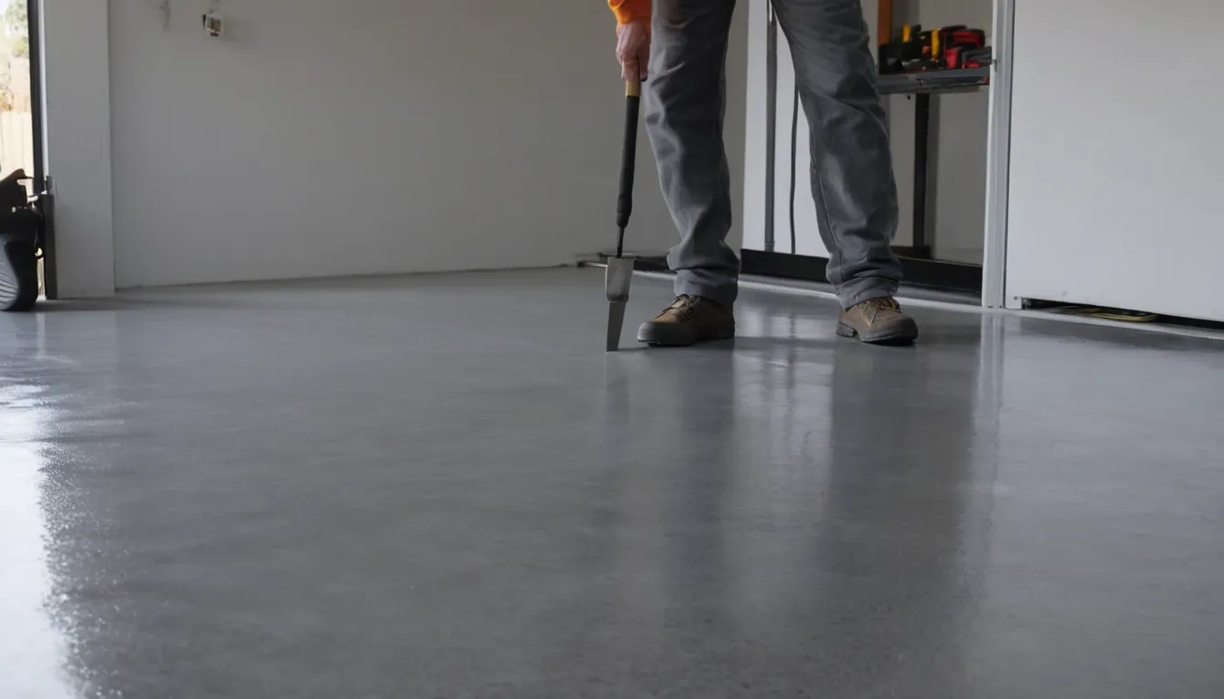 Provider rolling a gray coating onto a clean concrete garage floor in a home near Lake Forest